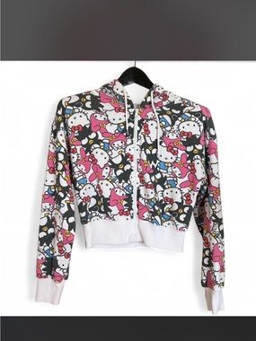 Hello Kitty Cropped Zip-Up Hoodie in Pink, White & Black